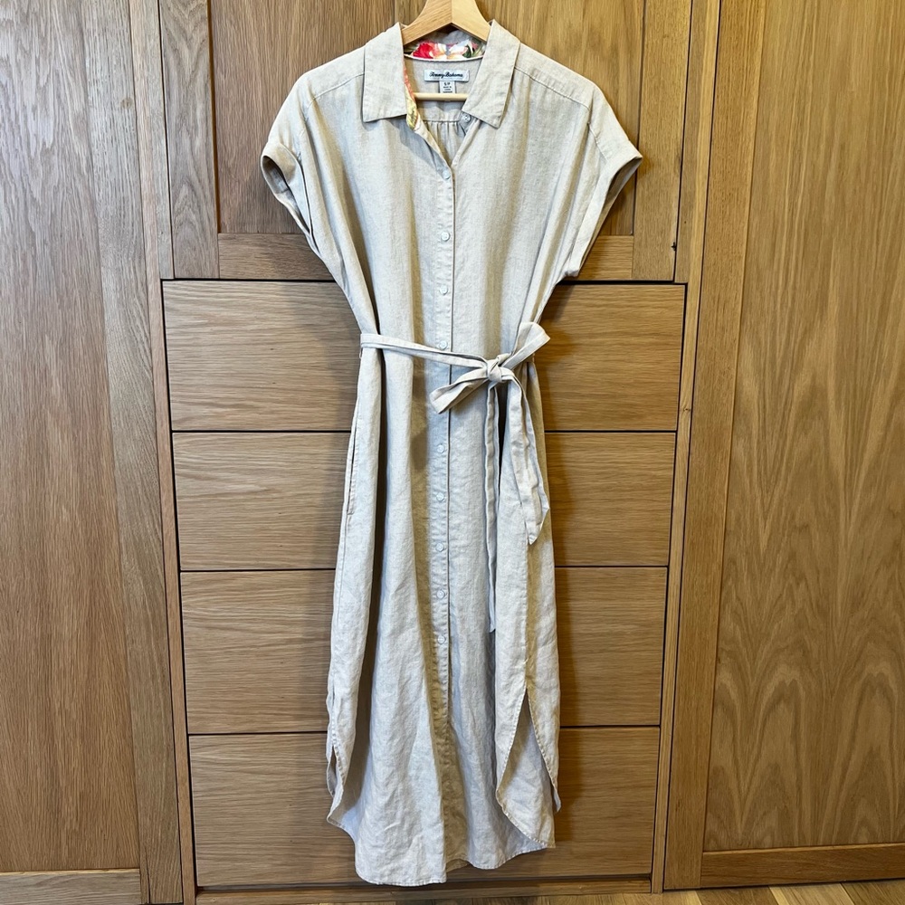 Tommy Bahama Linen Maxi Shirtdress Natural Beige Size Small Beach Coastal Resort